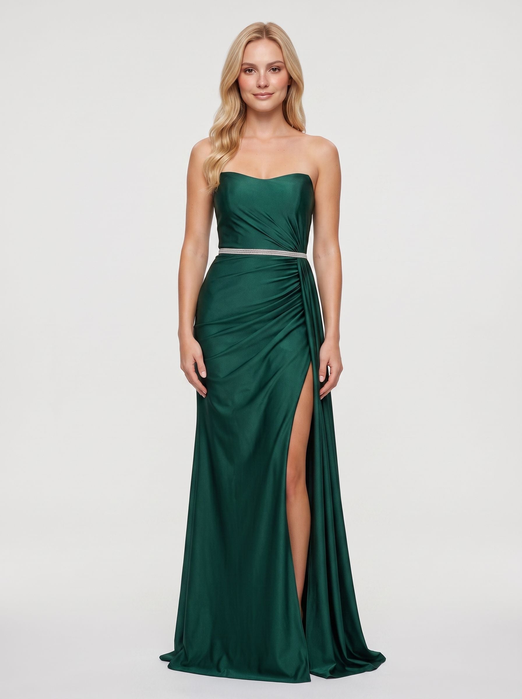 Emerald Green Chiffon A-Line Sweetheart Lace-up Floor-Length Dress with Beaded Waistband - Curvevia