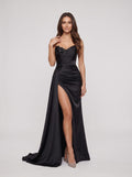 Black Stretch Knit Mermaid One Shoulder Back Zip Floor-Length Dress with Fold-over cuff - Curvevia