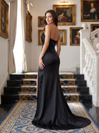 Black Stretch Knit Mermaid One Shoulder Back Zip Floor-Length Dress with Fold-over cuff - Curvevia