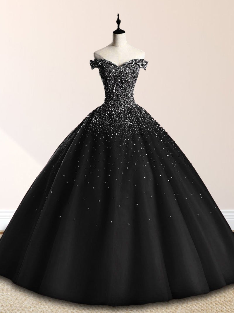 Emerald Green Off The Shoulder Tulle Quinceanera Dresses With Beadings - Curvevia