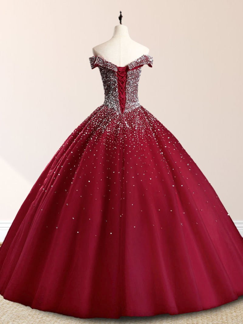 Emerald Green Off The Shoulder Tulle Quinceanera Dresses With Beadings - Curvevia