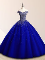 Emerald Green Off The Shoulder Tulle Quinceanera Dresses With Beadings - Curvevia