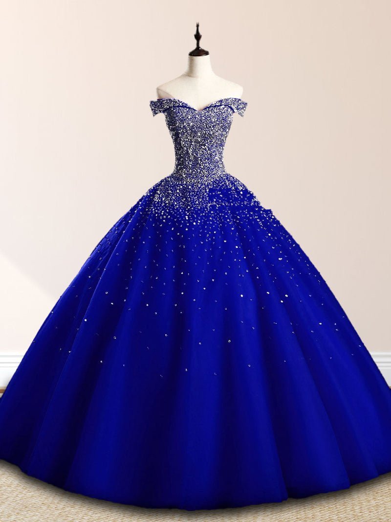 Emerald Green Off The Shoulder Tulle Quinceanera Dresses With Beadings - Curvevia