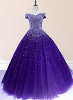 Emerald Green Off The Shoulder Tulle Quinceanera Dresses With Beadings - Curvevia