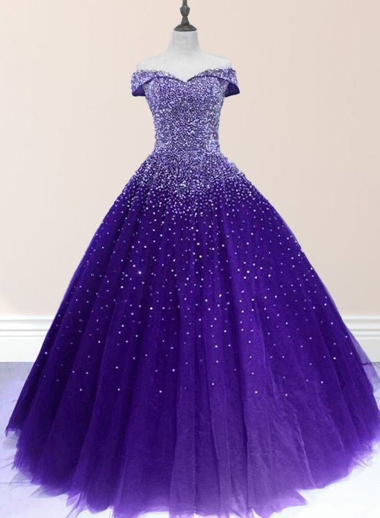 Emerald Green Off The Shoulder Tulle Quinceanera Dresses With Beadings - Curvevia