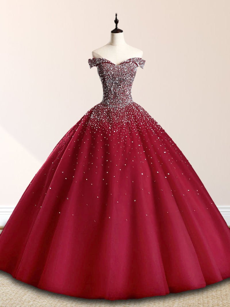 Emerald Green Off The Shoulder Tulle Quinceanera Dresses With Beadings - Curvevia