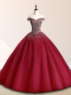 Emerald Green Off The Shoulder Tulle Quinceanera Dresses With Beadings - Curvevia