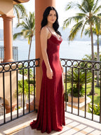 Red Stretch Knit Sheath Sweetheart Backless Floor-Length Dress with Rhinestones - Curvevia