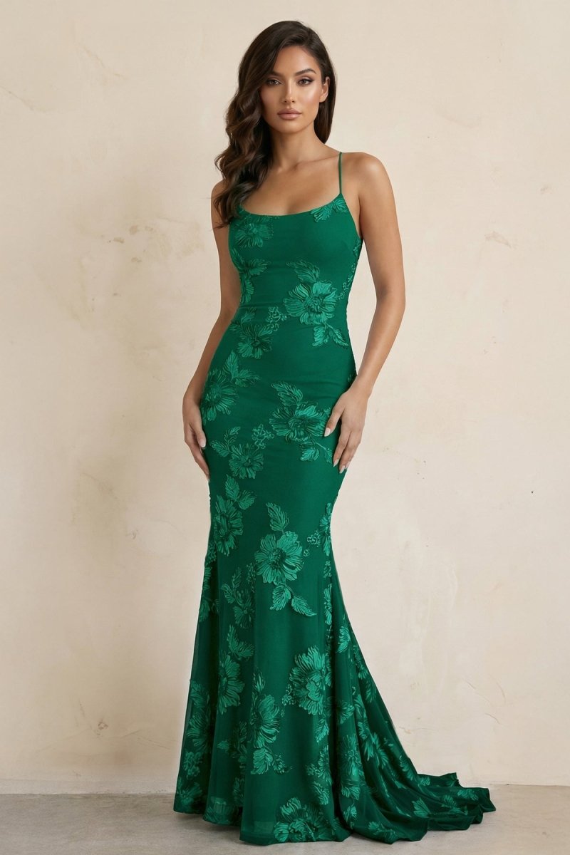 Sky Blue Spaghetti Straps Mermaid Tulle Long Prom Dresses With Appliques - Curvevia