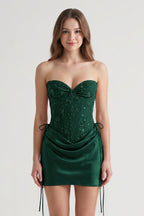 Pink Sweetheart Sheath Corset Ruched Satin Homecoming Dress with Beading - Curvevia