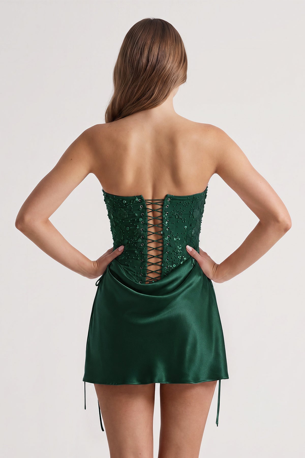 Pink Sweetheart Sheath Corset Ruched Satin Homecoming Dress with Beading - Curvevia