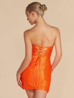 Orange Sheath Sweetheart Sequined Cut Out Short Homecoming & Cocktail Dresses - Curvevia