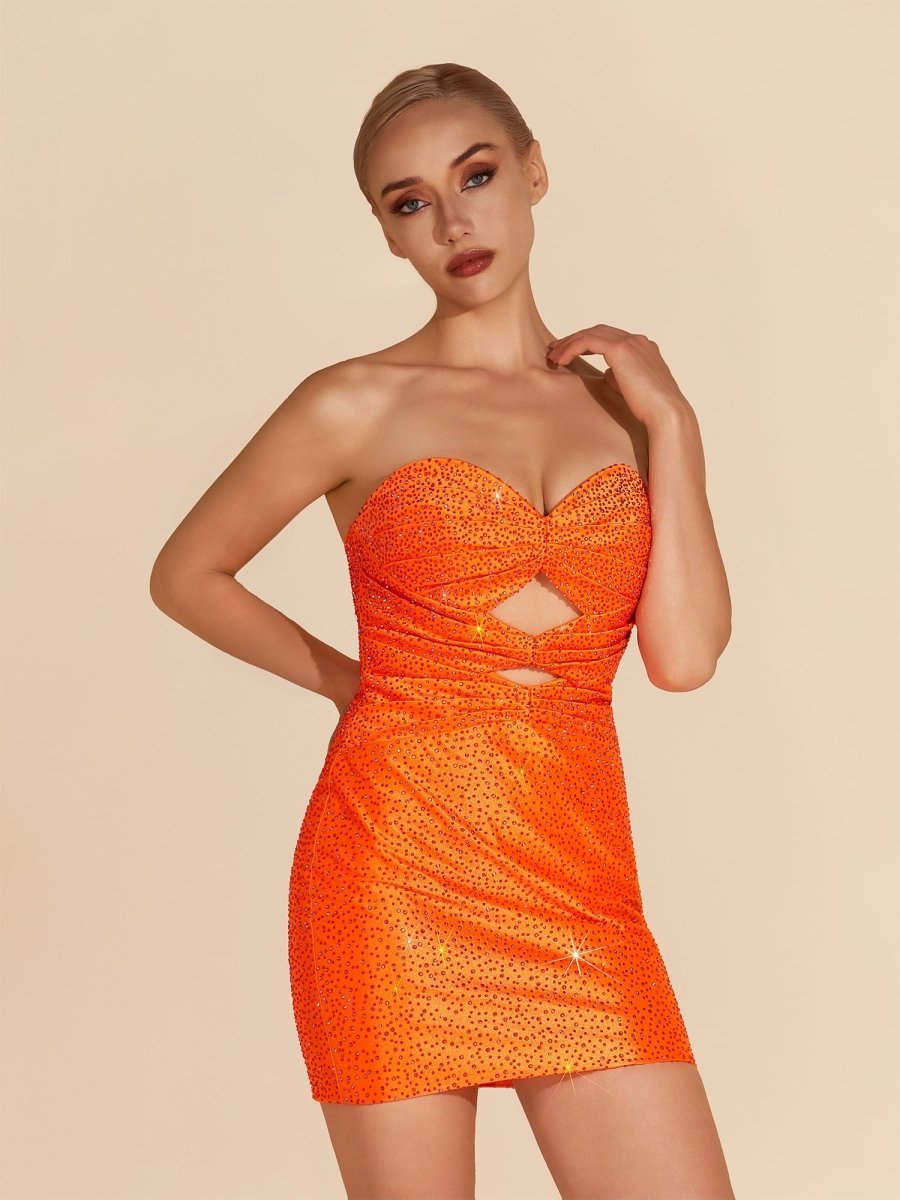 Orange Sheath Sweetheart Sequined Cut Out Short Homecoming & Cocktail Dresses - Curvevia