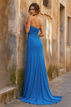 Mermaid Strapless Satin Long Evening Dress With Split - Curvevia