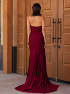 Mermaid Strapless Satin Long Evening Dress With Split - Curvevia