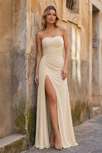 Mermaid Strapless Satin Long Evening Dress With Split - Curvevia