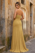 Mermaid Strapless Satin Long Evening Dress With Split - Curvevia