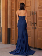 Mermaid Strapless Satin Long Evening Dress With Split - Curvevia