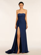 Mermaid Strapless Satin Long Evening Dress With Split - Curvevia