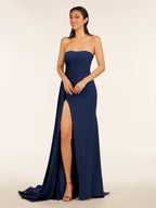 Mermaid Strapless Satin Long Evening Dress With Split - Curvevia