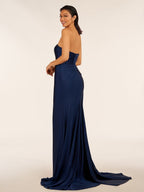 Mermaid Strapless Satin Long Evening Dress With Split - Curvevia