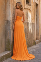 Mermaid Strapless Satin Long Evening Dress With Split - Curvevia