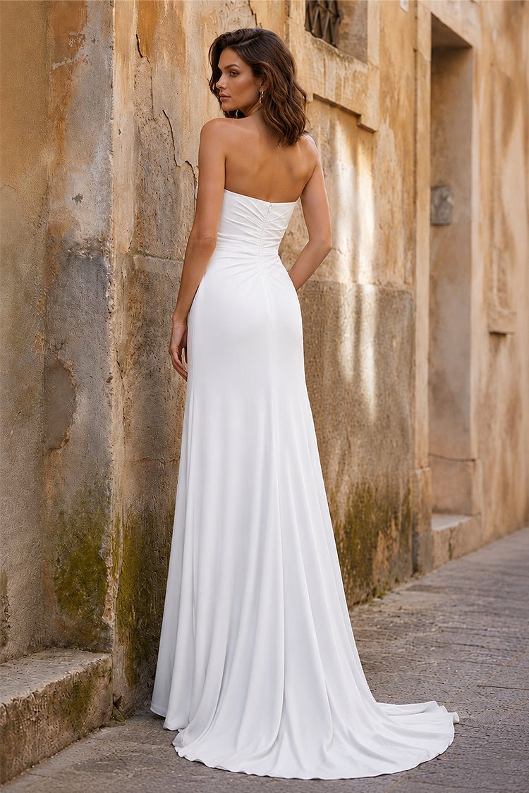 Mermaid Strapless Satin Long Evening Dress With Split - Curvevia