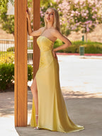 Mermaid Strapless Satin Long Evening Dress With Split - Curvevia