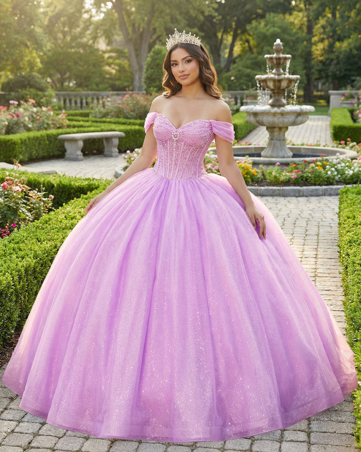 Glitter Off The Shoulder Pink Ball Gown Quinceanera Dresses - Curvevia