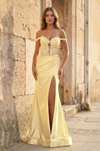 Mermaid Off The Shoulder Pink Satin Long Evening Dress With Split - Curvevia