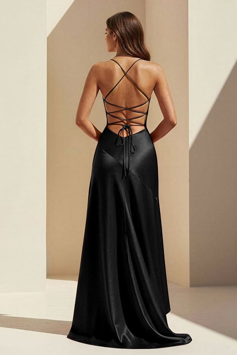 Aqua Spaghetti Straps Sheath Satin High Low Wedding Guest Dress With Ruffles - Curvevia