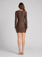 Espresso Stretch Knit Sheath/column V-Neck Back Zip Short Dress with Waist Cutouts - Curvevia