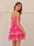 Navy Blue A-Line Sweetheart Tiered Short Homecoming Dresses - Curvevia