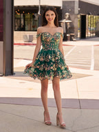 Navy Blue A-Line Sweetheart Tiered Short Homecoming Dresses - Curvevia