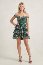 Navy Blue A-Line Sweetheart Tiered Short Homecoming Dresses - Curvevia