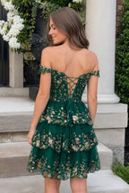 Navy Blue A-Line Sweetheart Tiered Short Homecoming Dresses - Curvevia
