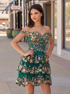 Navy Blue A-Line Sweetheart Tiered Short Homecoming Dresses - Curvevia