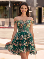 Navy Blue A-Line Sweetheart Tiered Short Homecoming Dresses - Curvevia