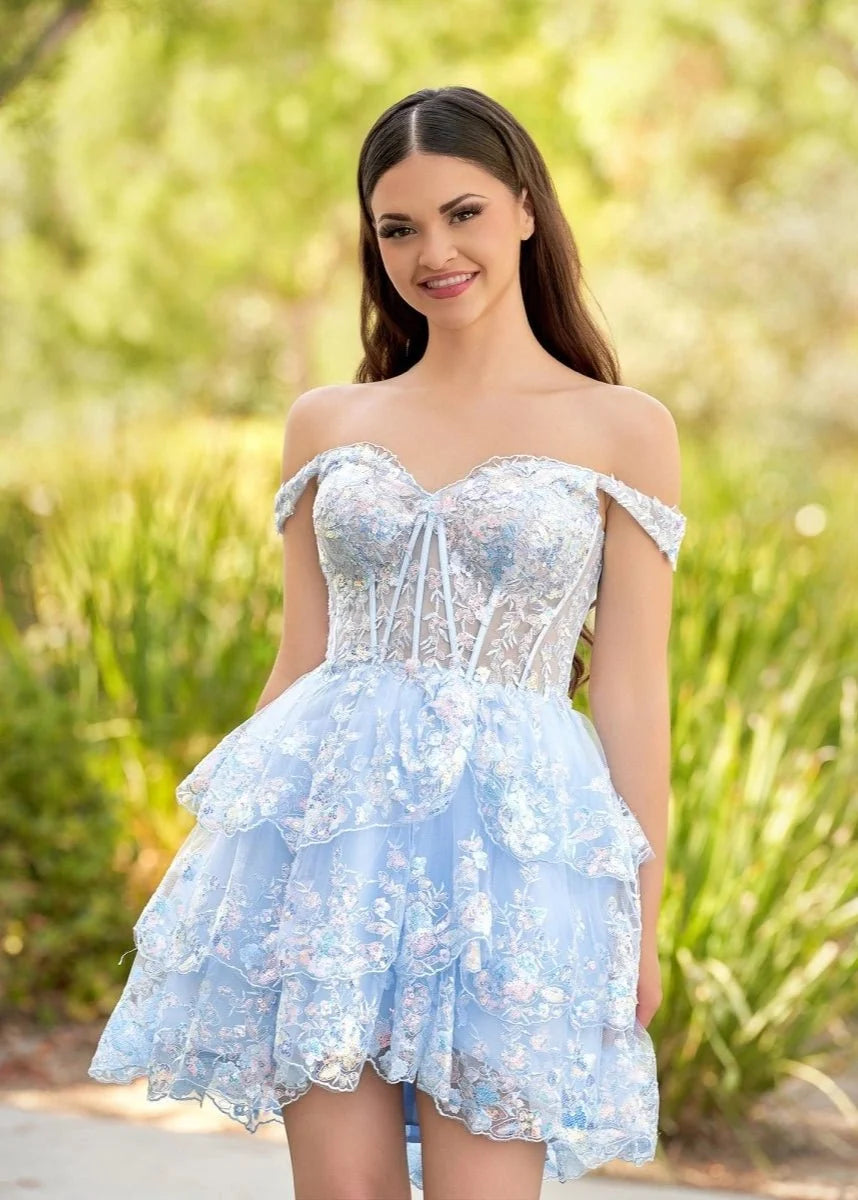 Navy Blue A-Line Sweetheart Tiered Short Homecoming Dresses - Curvevia