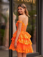 Navy Blue A-Line Sweetheart Tiered Short Homecoming Dresses - Curvevia