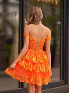 Navy Blue A-Line Sweetheart Tiered Short Homecoming Dresses - Curvevia