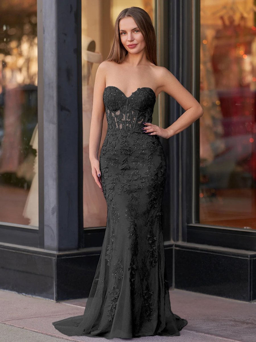 Mermaid Sweetheart Neck Lace Long Evening Dress With Appliques - Curvevia