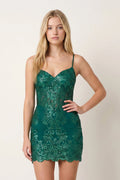 Dark Green Bodycon Sweetheart Sequined Corset Mini Homecoming Dresses - Curvevia
