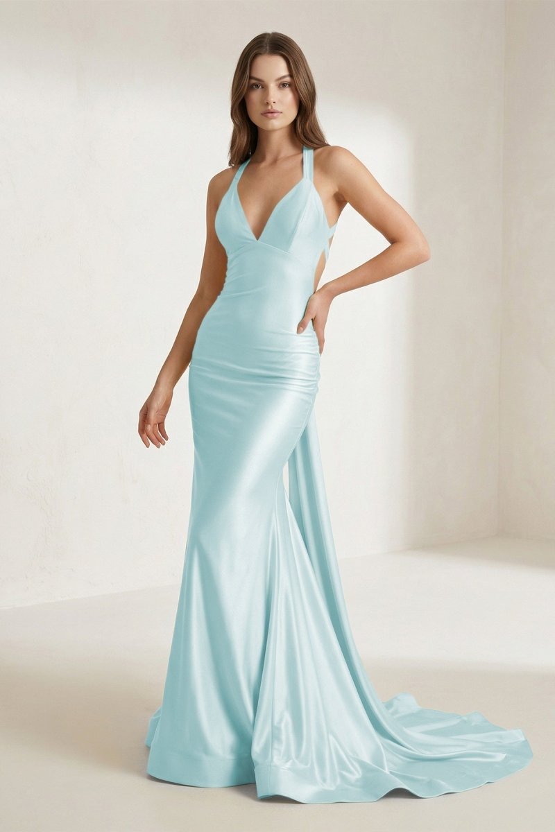Halter Satin Mermaid Prom Dress with Open Back — Curvevia