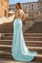 Pink Halter Satin Mermaid Open Back Long Formal Prom Dresses - Curvevia