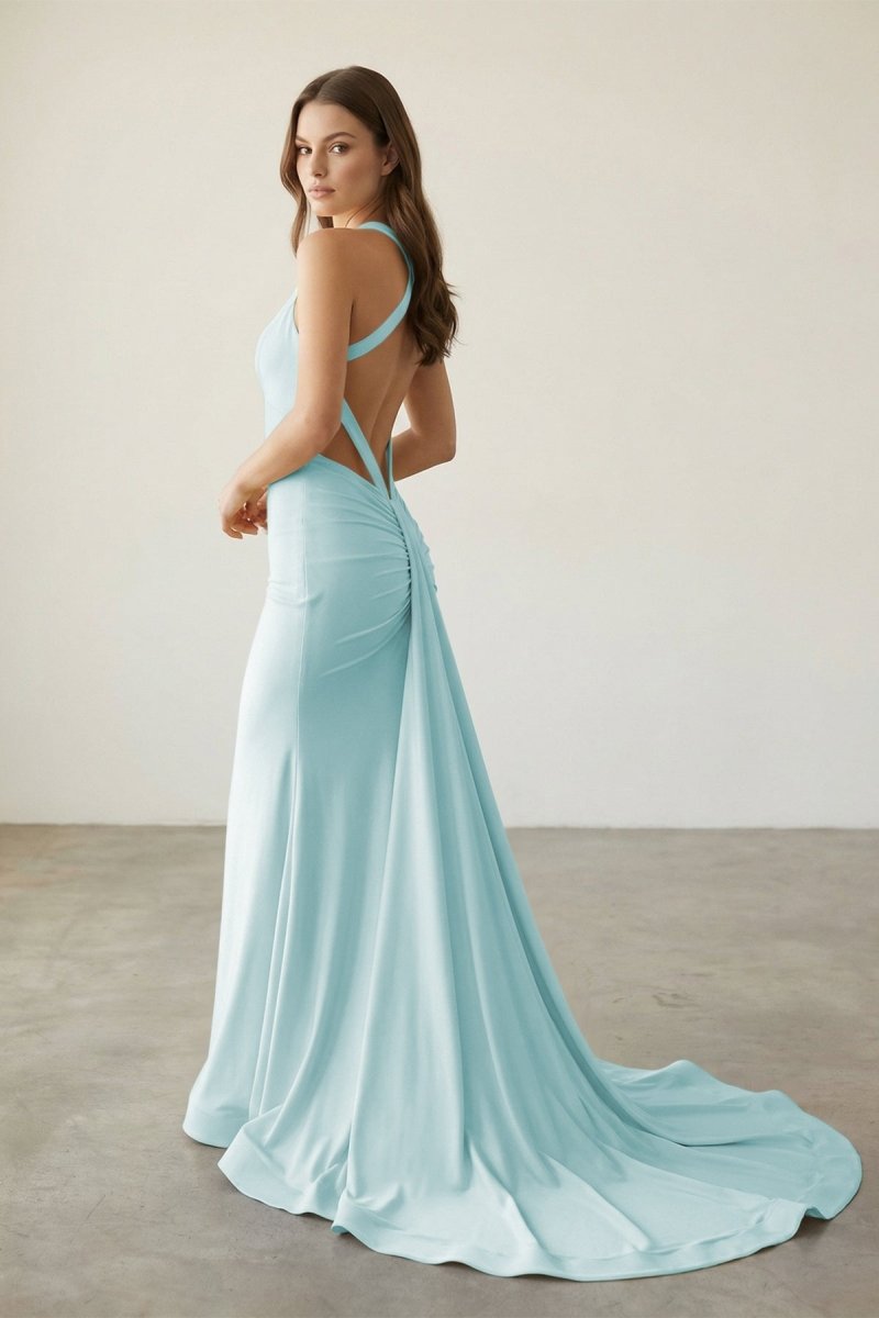 Halter Satin Mermaid Prom Dress with Open Back — Curvevia
