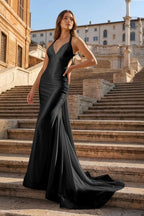 Pink Halter Satin Mermaid Open Back Long Formal Prom Dresses - Curvevia