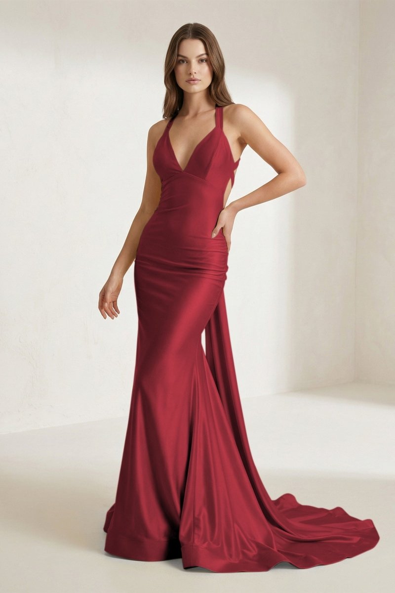 Halter Satin Mermaid Prom Dress with Open Back — Curvevia