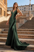 Pink Halter Satin Mermaid Open Back Long Formal Prom Dresses - Curvevia