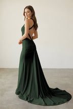 Pink Halter Satin Mermaid Open Back Long Formal Prom Dresses - Curvevia